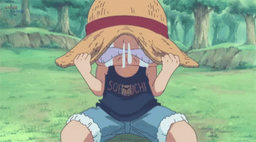 Luffy dùng mũ che khi khóc